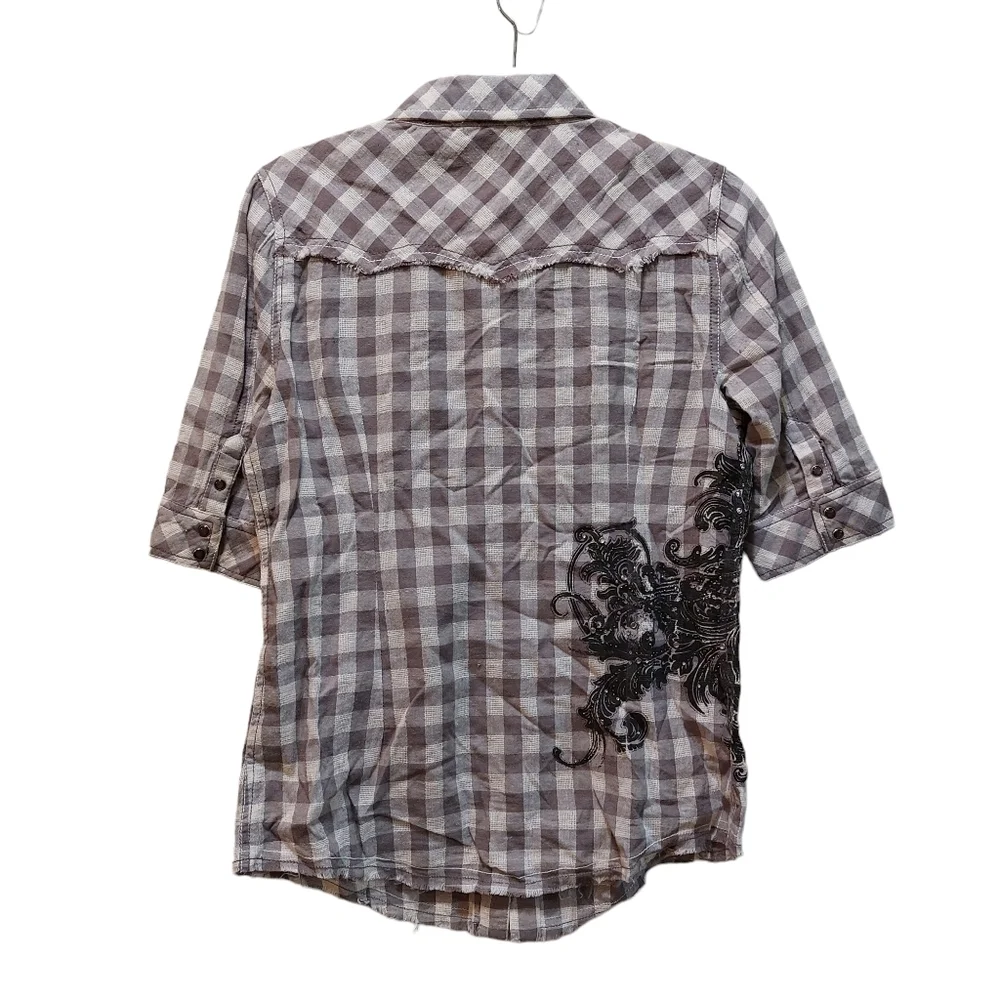 Miss Me Ladies Short Sleeve Western Snap Front Top- size M - Picture 3 of 4